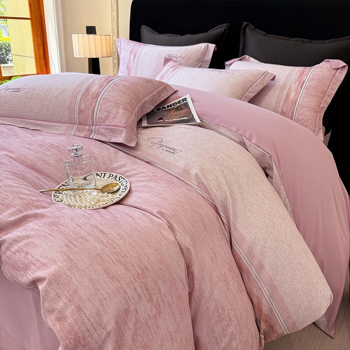 优迈 2026新款全棉纯棉磨毛数码印花四件套 枕月织梦-粉