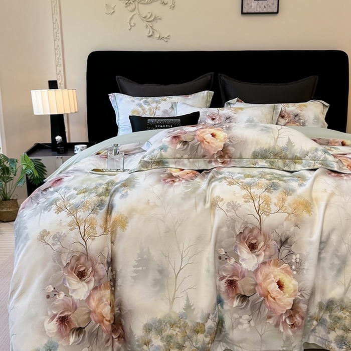 91家纺网 家纺一手货源 找家纺 优迈 2026新款全棉纯棉磨毛数码印花四件套 飞花