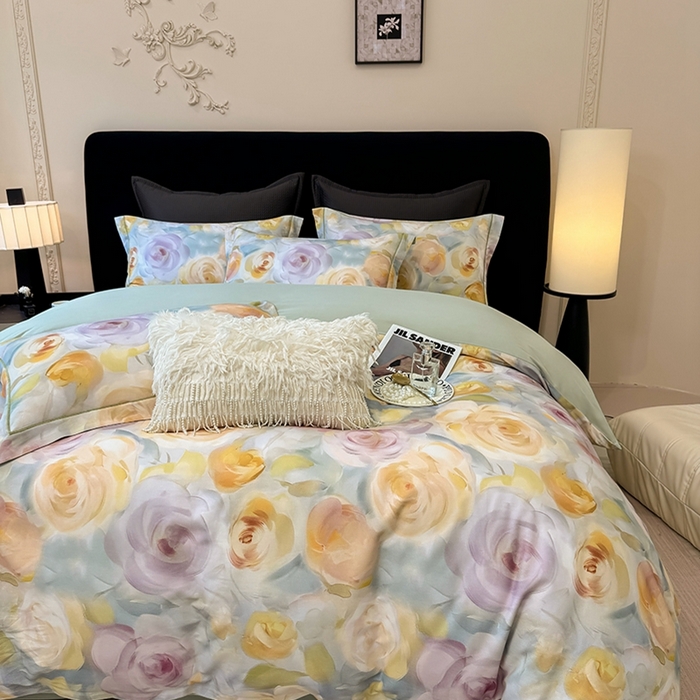 91家纺网 家纺一手货源 找家纺 优迈 2026新款全棉纯棉磨毛数码印花四件套 爱语玫瑰