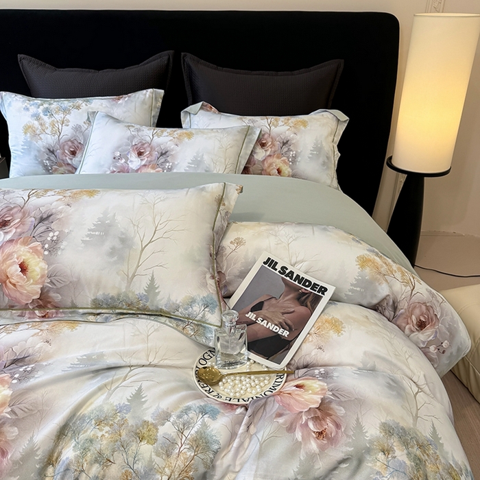 91家纺网 家纺一手货源 找家纺 优迈 2026新款全棉纯棉磨毛数码印花四件套 飞花