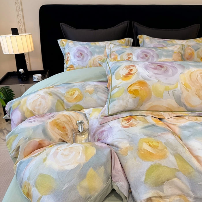 91家纺网 家纺一手货源 找家纺 优迈 2026新款全棉纯棉磨毛数码印花四件套 爱语玫瑰