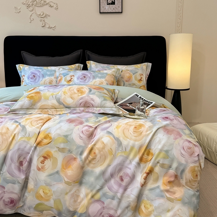 91家纺网 家纺一手货源 找家纺 优迈 2026新款全棉纯棉磨毛数码印花四件套 爱语玫瑰