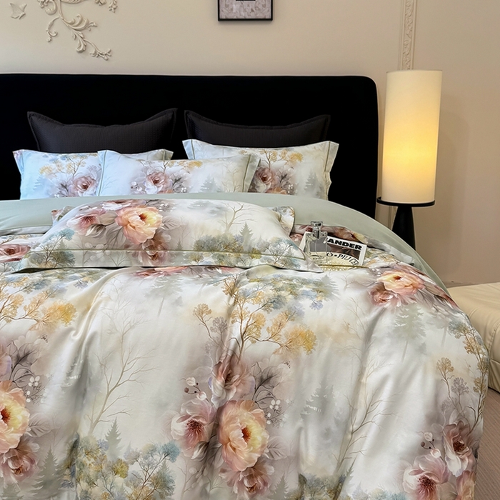 91家纺网 家纺一手货源 找家纺 优迈 2026新款全棉纯棉磨毛数码印花四件套 飞花