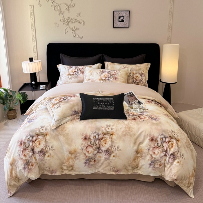 91家纺网 家纺一手货源 找家纺 优迈 2026新款全棉纯棉磨毛数码印花四件套 沁心