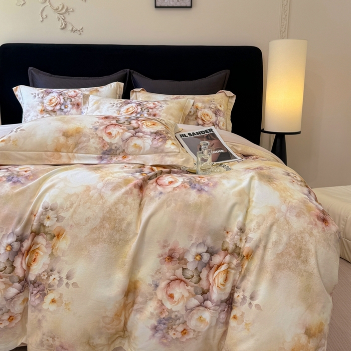 91家纺网 家纺一手货源 找家纺 优迈 2026新款全棉纯棉磨毛数码印花四件套 沁心