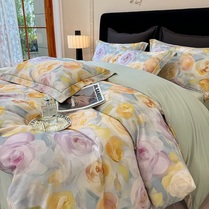 91家纺网 家纺一手货源 找家纺 优迈 2026新款全棉纯棉磨毛数码印花四件套 爱语玫瑰