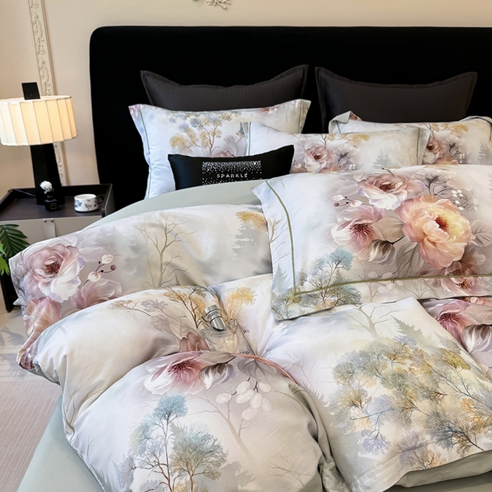 91家纺网 家纺一手货源 找家纺 优迈 2026新款全棉纯棉磨毛数码印花四件套 飞花