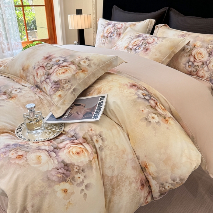 91家纺网 家纺一手货源 找家纺 优迈 2026新款全棉纯棉磨毛数码印花四件套 沁心