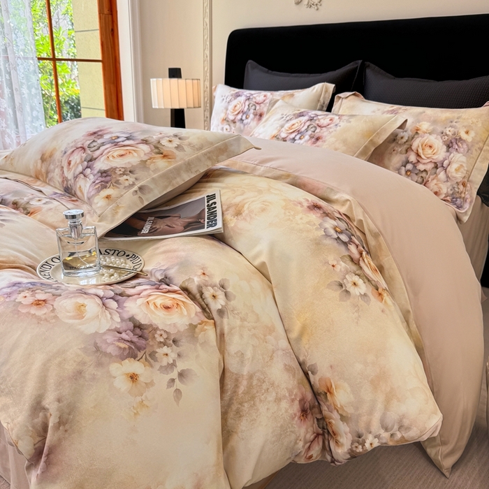 91家纺网 家纺一手货源 找家纺 优迈 2026新款全棉纯棉磨毛数码印花四件套 沁心