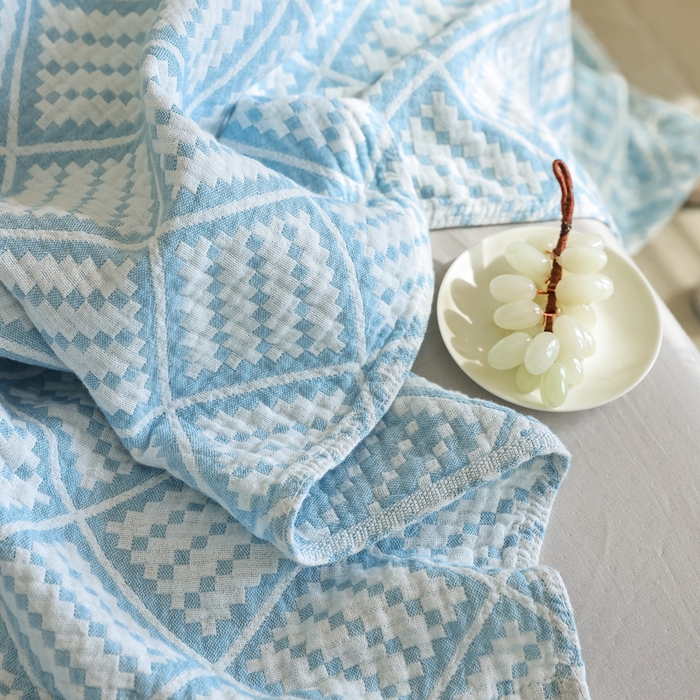 91家纺网 家纺一手货源 找家纺 朴尔家纺-毛巾被 2026新款格调简约风全棉纯棉三层纱布毛巾被-朴尔经典款常年备货 曼城时光-蓝