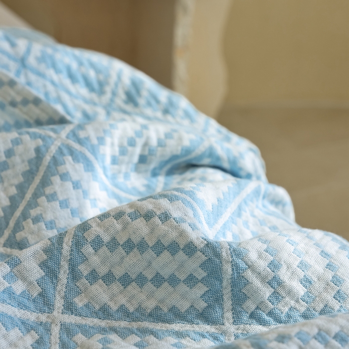 91家纺网 家纺一手货源 找家纺 朴尔家纺-毛巾被 2026新款格调简约风全棉纯棉三层纱布毛巾被-朴尔经典款常年备货 曼城时光-蓝