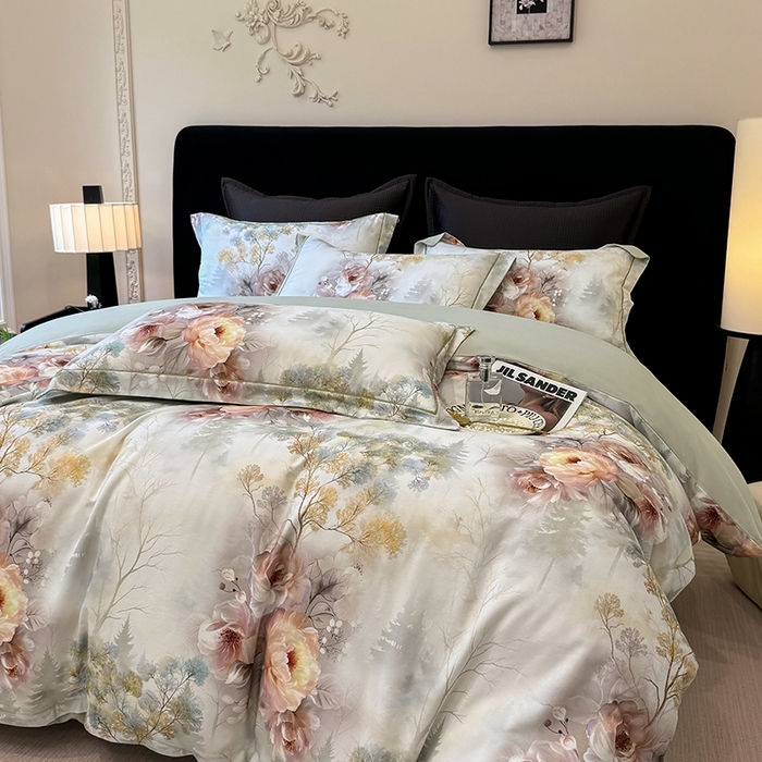 91家纺网 家纺一手货源 找家纺 优迈 2026新款全棉纯棉磨毛数码印花四件套 飞花