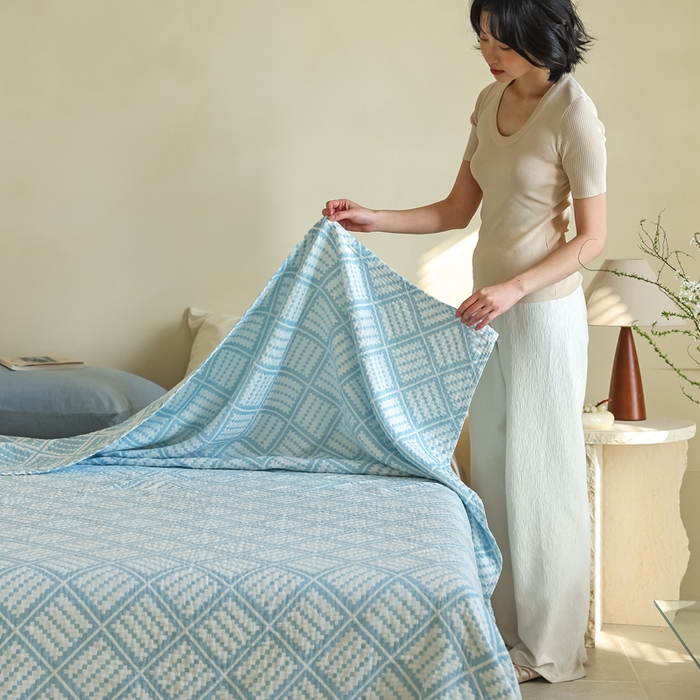 91家纺网 家纺一手货源 找家纺 朴尔家纺-毛巾被 2026新款格调简约风全棉纯棉三层纱布毛巾被-朴尔经典款常年备货 曼城时光-蓝