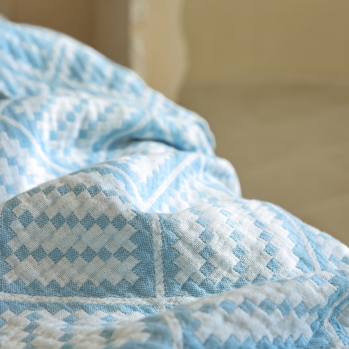 91家纺网 家纺一手货源 找家纺 朴尔家纺-毛巾被 2026新款格调简约风全棉纯棉三层纱布毛巾被-朴尔经典款常年备货 曼城时光-蓝