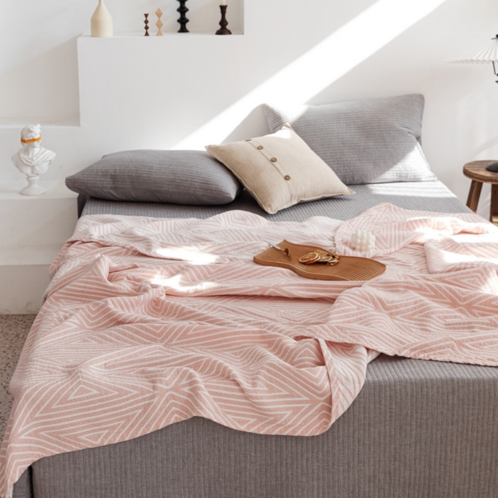 91家纺网 家纺一手货源 找家纺 朴尔家纺-毛巾被 2026新款格调简约风全棉纯棉三层纱布毛巾被-朴尔经典款常年备货 普韦布洛-粉