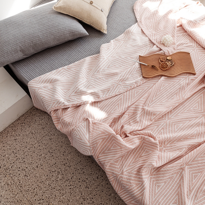 91家纺网 家纺一手货源 找家纺 朴尔家纺-毛巾被 2026新款格调简约风全棉纯棉三层纱布毛巾被-朴尔经典款常年备货 普韦布洛-粉