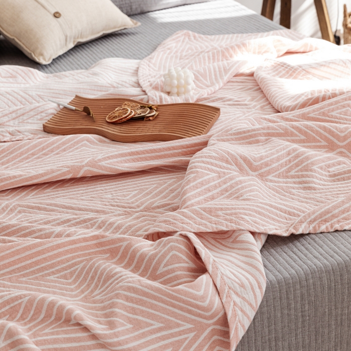 91家纺网 家纺一手货源 找家纺 朴尔家纺-毛巾被 2026新款格调简约风全棉纯棉三层纱布毛巾被-朴尔经典款常年备货 普韦布洛-粉