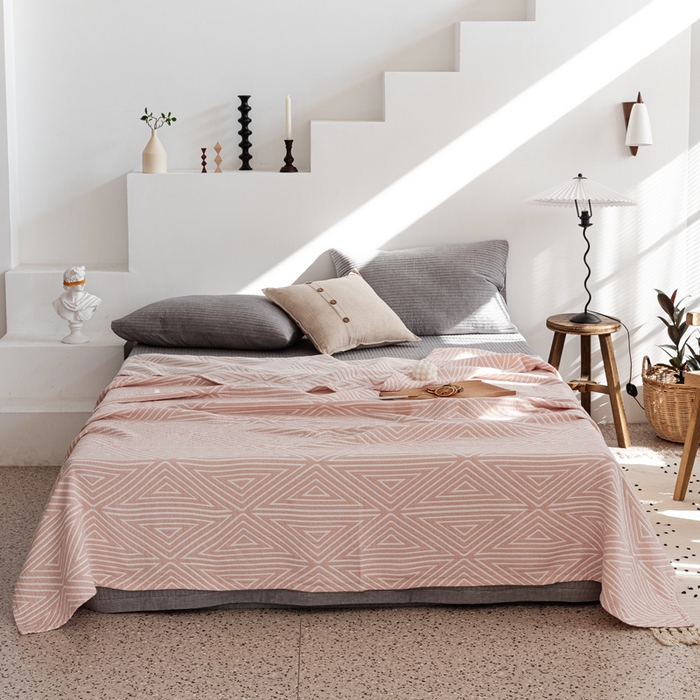 91家纺网 家纺一手货源 找家纺 朴尔家纺-毛巾被 2026新款格调简约风全棉纯棉三层纱布毛巾被-朴尔经典款常年备货 普韦布洛-粉