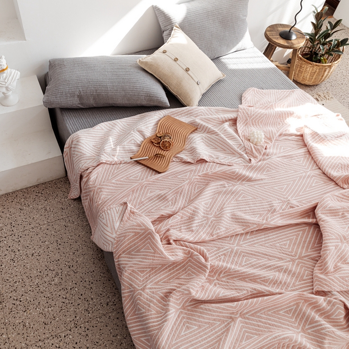 91家纺网 家纺一手货源 找家纺 朴尔家纺-毛巾被 2026新款格调简约风全棉纯棉三层纱布毛巾被-朴尔经典款常年备货 普韦布洛-粉