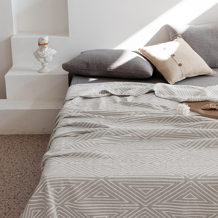 91家纺网 家纺一手货源 找家纺 朴尔家纺-毛巾被 2026新款格调简约风全棉纯棉三层纱布毛巾被-朴尔经典款常年备货 普韦布洛-浅灰