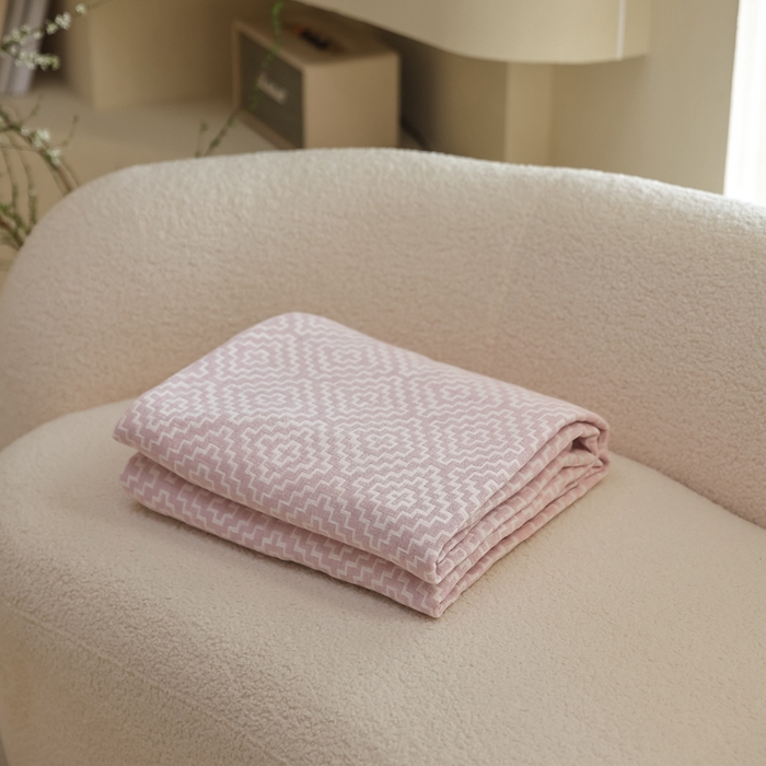 朴尔家纺-毛巾被 2026新款格调简约风全棉纯棉三层纱布毛巾被-朴尔经典款常年备货 西西里-粉