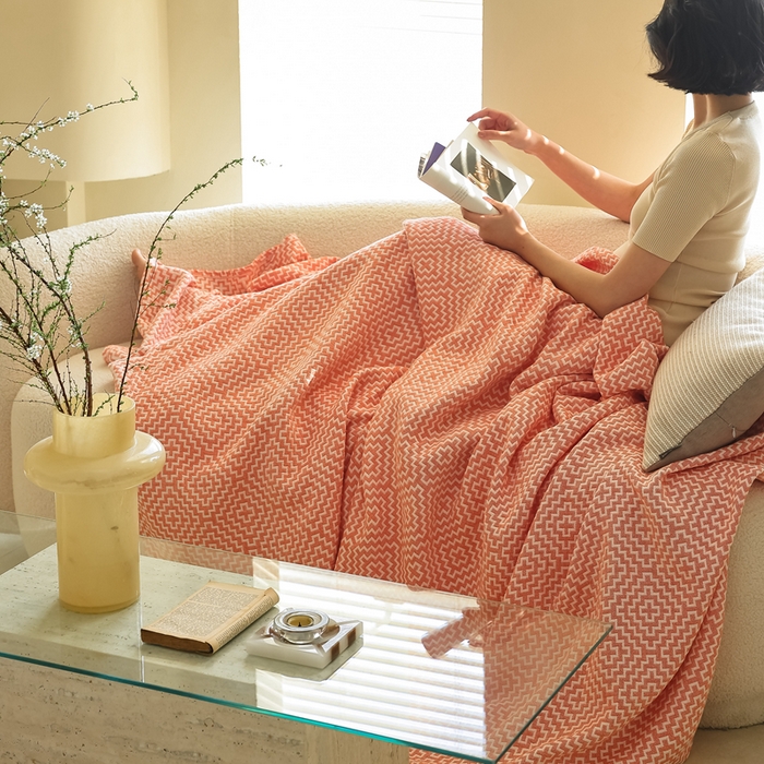 91家纺网 家纺一手货源 找家纺 朴尔家纺-毛巾被 2026新款格调简约风全棉纯棉三层纱布毛巾被-朴尔经典款常年备货 西西里-橘