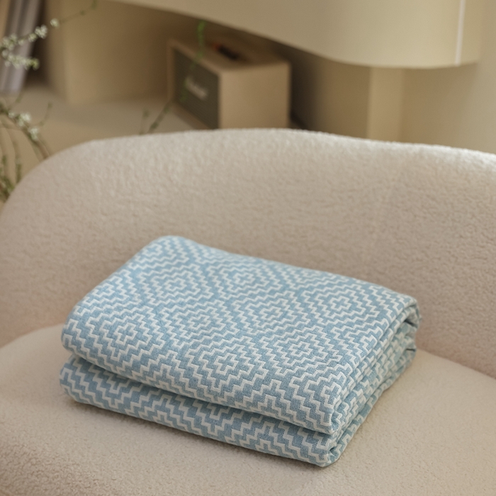 朴尔家纺-毛巾被 2026新款格调简约风全棉纯棉三层纱布毛巾被-朴尔经典款常年备货 西西里-蓝