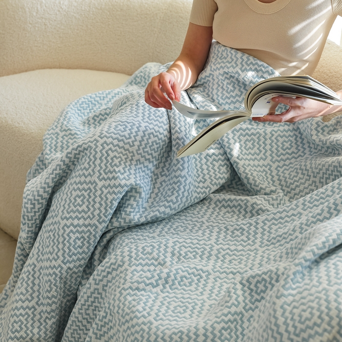 91家纺网 家纺一手货源 找家纺 朴尔家纺-毛巾被 2026新款格调简约风全棉纯棉三层纱布毛巾被-朴尔经典款常年备货 西西里-蓝