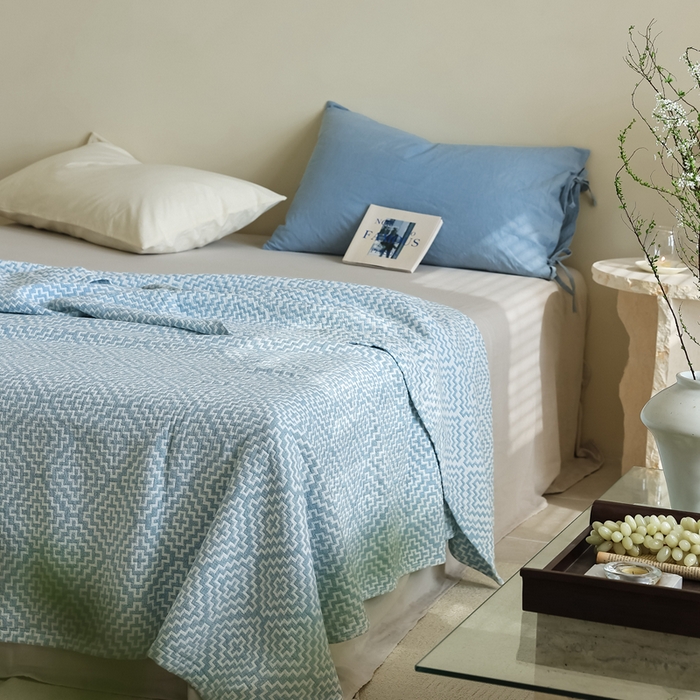 91家纺网 家纺一手货源 找家纺 朴尔家纺-毛巾被 2026新款格调简约风全棉纯棉三层纱布毛巾被-朴尔经典款常年备货 西西里-蓝