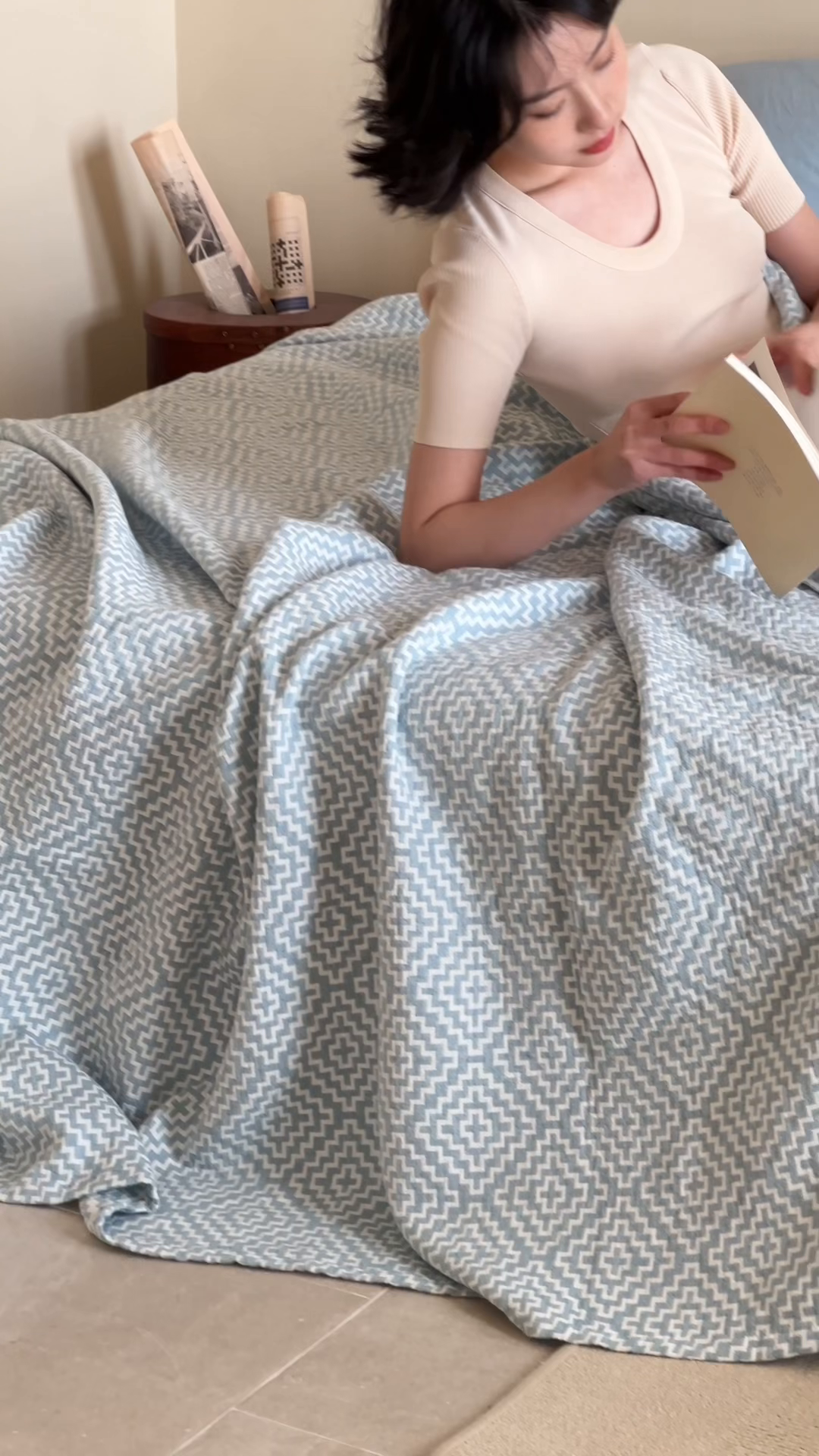 91家纺网 家纺一手货源 找家纺 朴尔家纺-毛巾被 2026新款格调简约风全棉纯棉三层纱布毛巾被-朴尔经典款常年备货 西西里-蓝