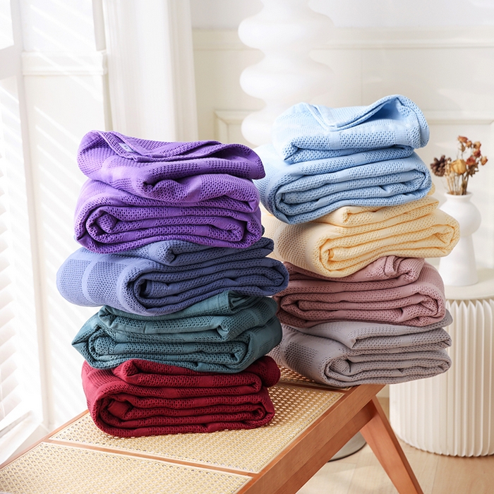 （总）朴尔家纺-毛巾被 2026新款全棉纯棉质朴方格风立体华夫格透气纱布毛巾被-朴尔经典款常年备货