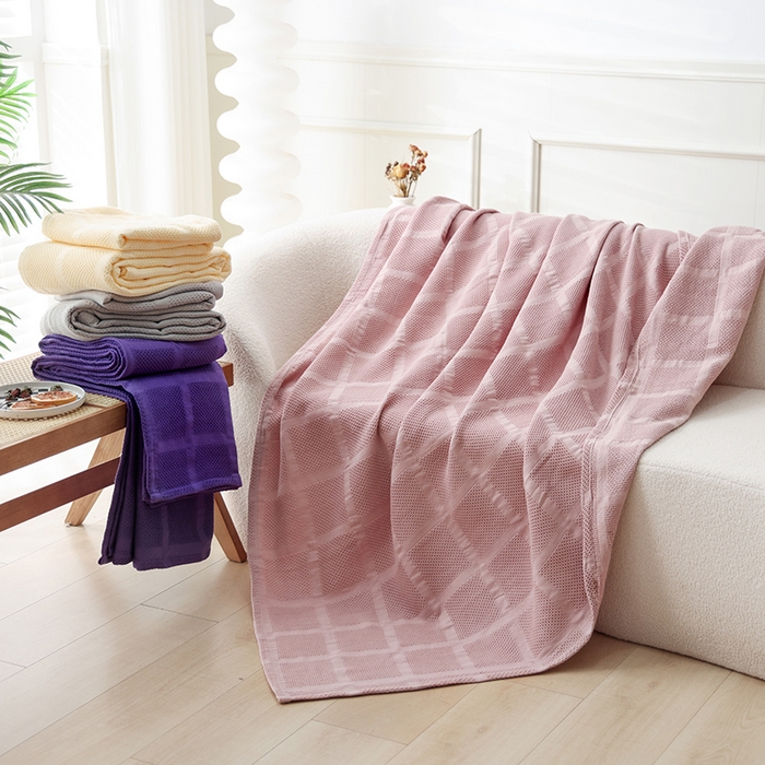 91家纺网 家纺一手货源 找家纺 （总）朴尔家纺-毛巾被 2026新款全棉纯棉质朴方格风立体华夫格透气纱布毛巾被-朴尔经典款常年备货