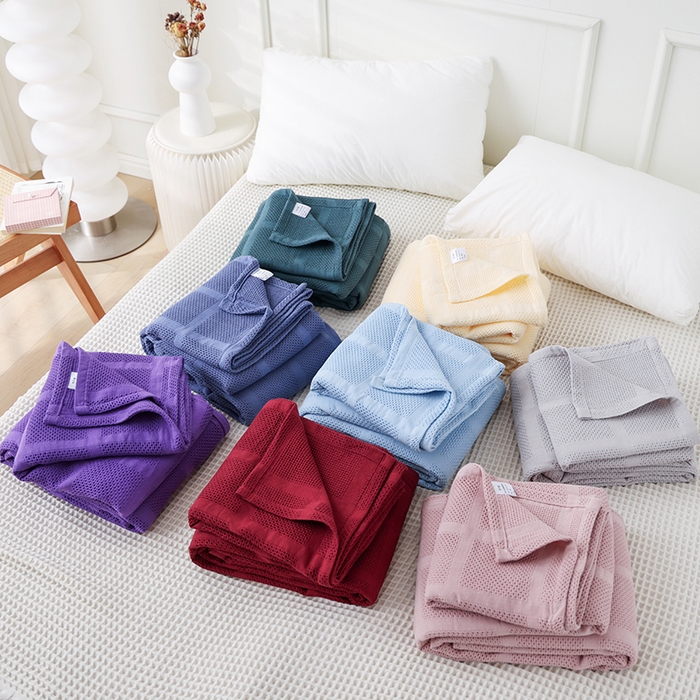 91家纺网 家纺一手货源 找家纺 （总）朴尔家纺-毛巾被 2026新款全棉纯棉质朴方格风立体华夫格透气纱布毛巾被-朴尔经典款常年备货