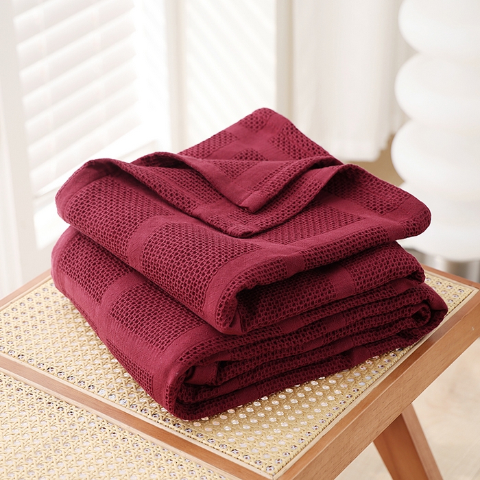 91家纺网 家纺一手货源 找家纺 （总）朴尔家纺-毛巾被 2026新款全棉纯棉质朴方格风立体华夫格透气纱布毛巾被-朴尔经典款常年备货