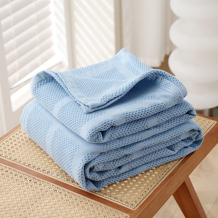 91家纺网 家纺一手货源 找家纺 （总）朴尔家纺-毛巾被 2026新款全棉纯棉质朴方格风立体华夫格透气纱布毛巾被-朴尔经典款常年备货