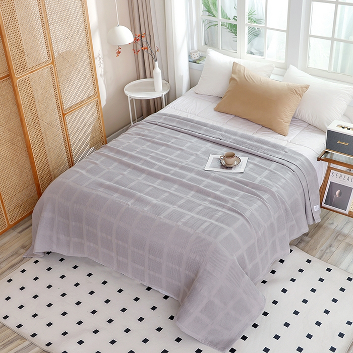 91家纺网 家纺一手货源 找家纺 朴尔家纺-毛巾被 2026新款全棉纯棉质朴方格风立体华夫格透气纱布毛巾被-朴尔经典款常年备货 方格华夫格-灰