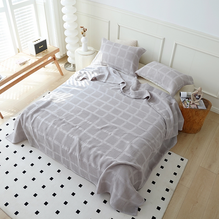 91家纺网 家纺一手货源 找家纺 朴尔家纺-毛巾被 2026新款全棉纯棉质朴方格风立体华夫格透气纱布毛巾被-朴尔经典款常年备货 方格华夫格-灰