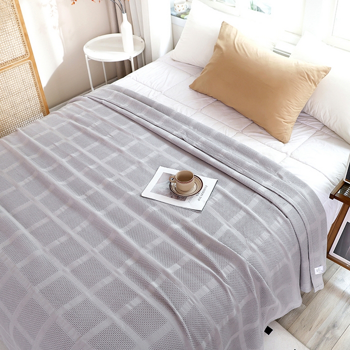 91家纺网 家纺一手货源 找家纺 朴尔家纺-毛巾被 2026新款全棉纯棉质朴方格风立体华夫格透气纱布毛巾被-朴尔经典款常年备货 方格华夫格-灰