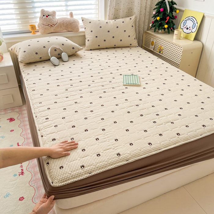 赛丽雅 2026新款夹棉床笠三件套加厚床垫保护套 格子熊