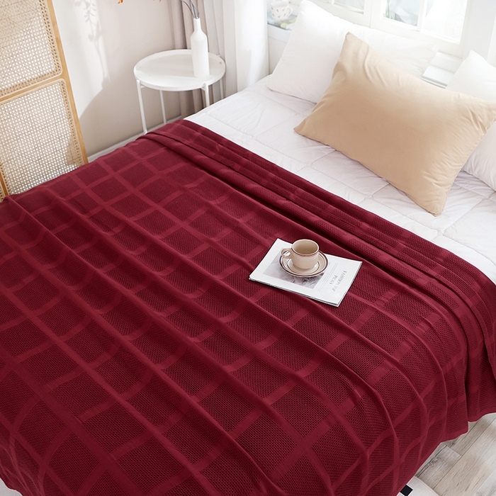 91家纺网 家纺一手货源 找家纺 朴尔家纺-毛巾被 2026新款全棉纯棉质朴方格风立体华夫格透气纱布毛巾被-朴尔经典款常年备货 方格华夫格-酒红