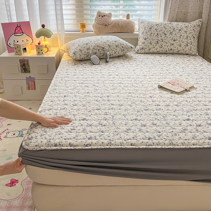 91家纺网 家纺一手货源 找家纺 赛丽雅 2026新款夹棉床笠三件套加厚床垫保护套 花枝棠