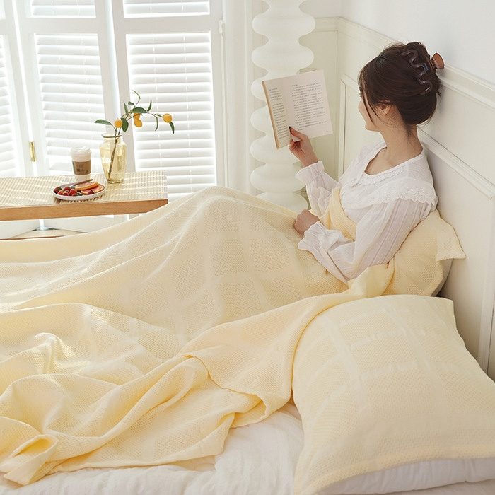 91家纺网 家纺一手货源 找家纺 朴尔家纺-毛巾被 2026新款全棉纯棉质朴方格风立体华夫格透气纱布毛巾被-朴尔经典款常年备货 方格华夫格-米白