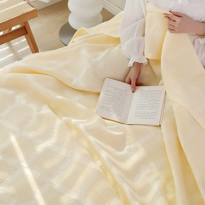 91家纺网 家纺一手货源 找家纺 朴尔家纺-毛巾被 2026新款全棉纯棉质朴方格风立体华夫格透气纱布毛巾被-朴尔经典款常年备货 方格华夫格-米白