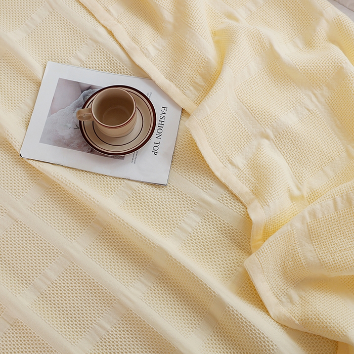 91家纺网 家纺一手货源 找家纺 朴尔家纺-毛巾被 2026新款全棉纯棉质朴方格风立体华夫格透气纱布毛巾被-朴尔经典款常年备货 方格华夫格-米白