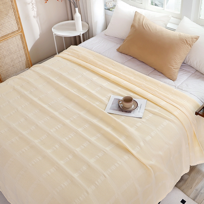 91家纺网 家纺一手货源 找家纺 朴尔家纺-毛巾被 2026新款全棉纯棉质朴方格风立体华夫格透气纱布毛巾被-朴尔经典款常年备货 方格华夫格-米白