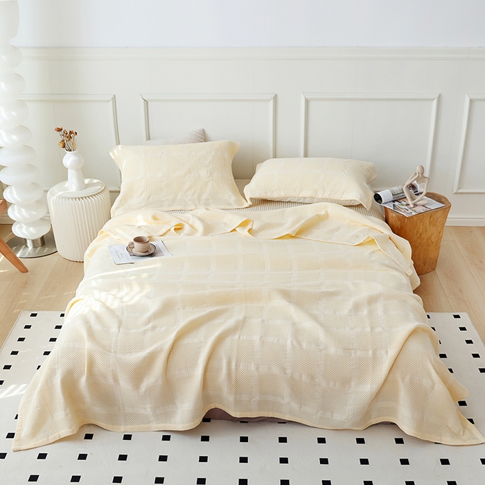 91家纺网 家纺一手货源 找家纺 朴尔家纺-毛巾被 2026新款全棉纯棉质朴方格风立体华夫格透气纱布毛巾被-朴尔经典款常年备货 方格华夫格-米白