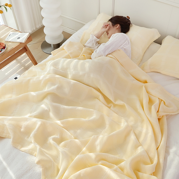 91家纺网 家纺一手货源 找家纺 朴尔家纺-毛巾被 2026新款全棉纯棉质朴方格风立体华夫格透气纱布毛巾被-朴尔经典款常年备货 方格华夫格-米白