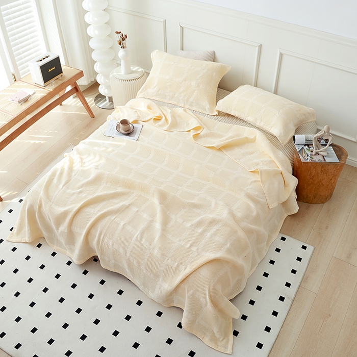 91家纺网 家纺一手货源 找家纺 朴尔家纺-毛巾被 2026新款全棉纯棉质朴方格风立体华夫格透气纱布毛巾被-朴尔经典款常年备货 方格华夫格-米白