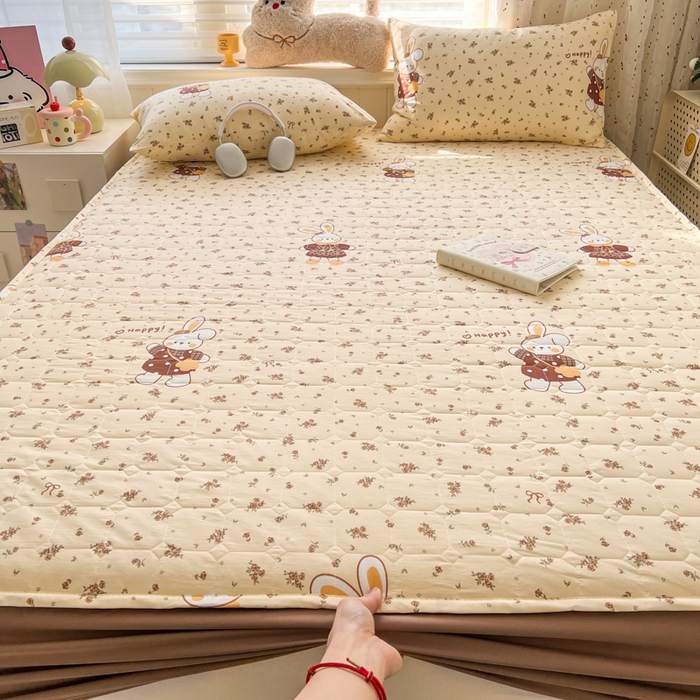 91家纺网 家纺一手货源 找家纺 赛丽雅 2026新款夹棉床笠三件套加厚床垫保护套 暖兔