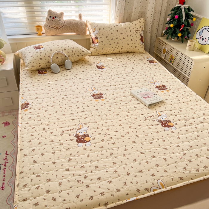 91家纺网 家纺一手货源 找家纺 赛丽雅 2026新款夹棉床笠三件套加厚床垫保护套 暖兔